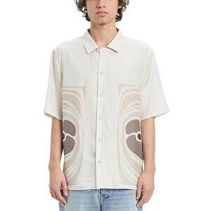 VAYDER Shirt Mens Large Ivory Button Up Cuban Short Sleeve Silk MONTAGUE $375